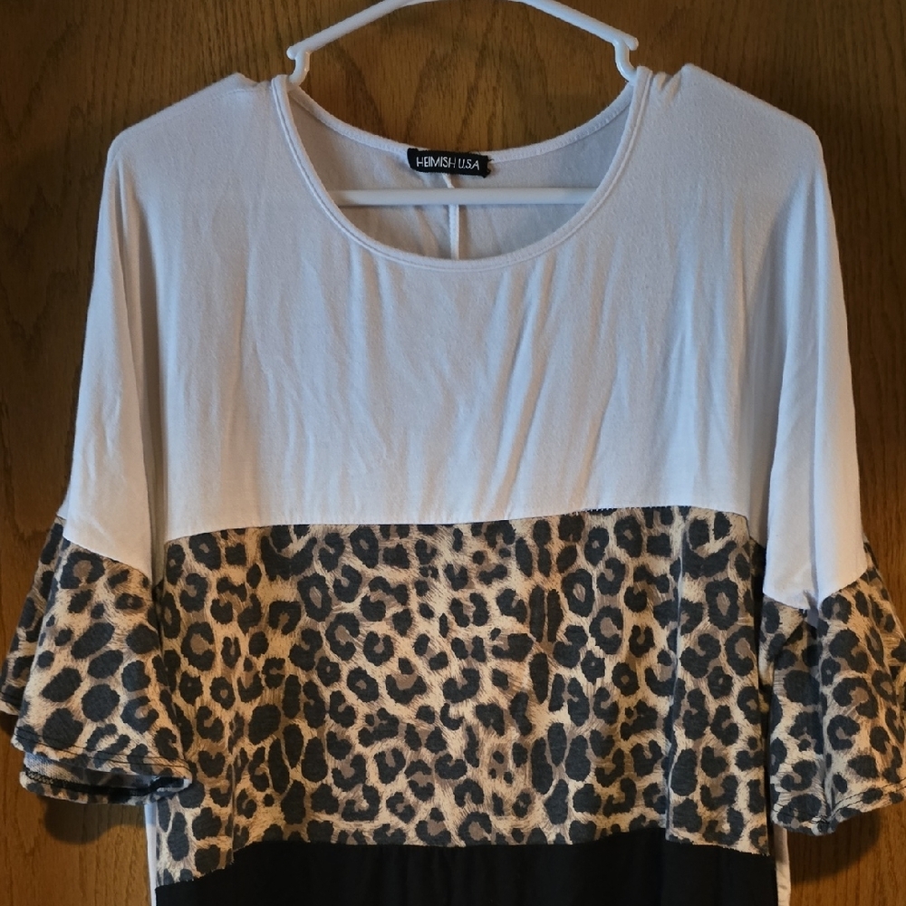 Hemish White and Brown 3/4 Sleeve Boxy Blouse